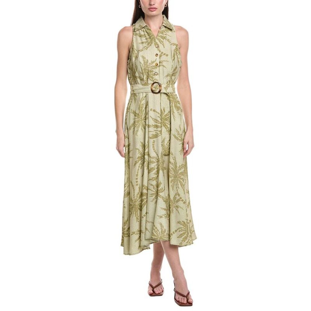 Maison Tara Womens Printed Stone Sleeveless Midi Dress, Green